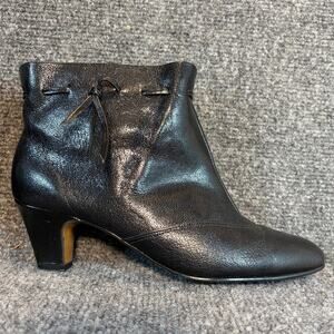 Vintage Norman Kaplan Heel Black Leather Ankle Booties Boots Size 7 Las Vegas